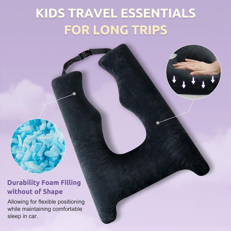 FAIORD Car Pillow for Kids Travel Pillow with Adjustable Strap, Kids Floor Pillows Cushions for Adults and Children to Support Head and Body Road Trip Essentials (Dark Grey) - Image 5